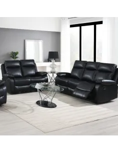 Cambridge 3+2 Manual Recliner Sofa Set - Black Leathaire