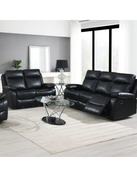 Cambridge 3+2 Manual Recliner Sofa Set - Black Leathaire