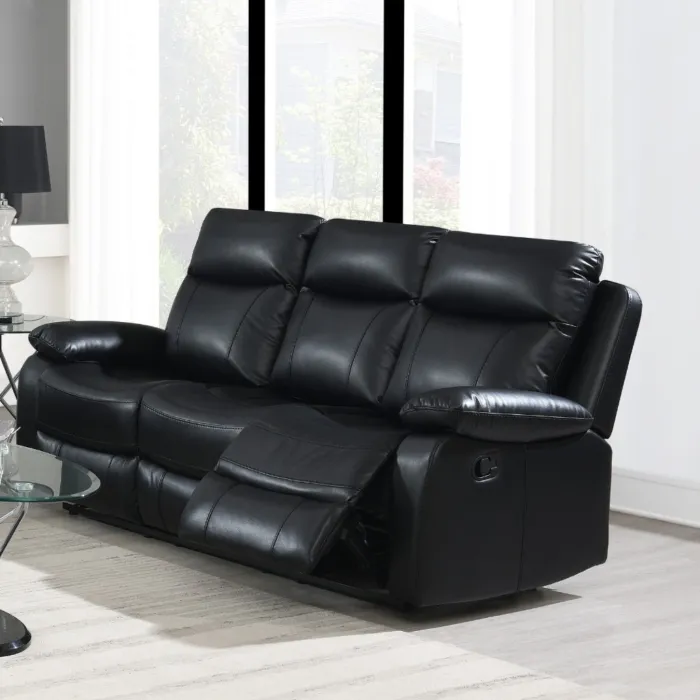 Cambridge 3+2 Manual Recliner Sofa Set - Black Leathaire