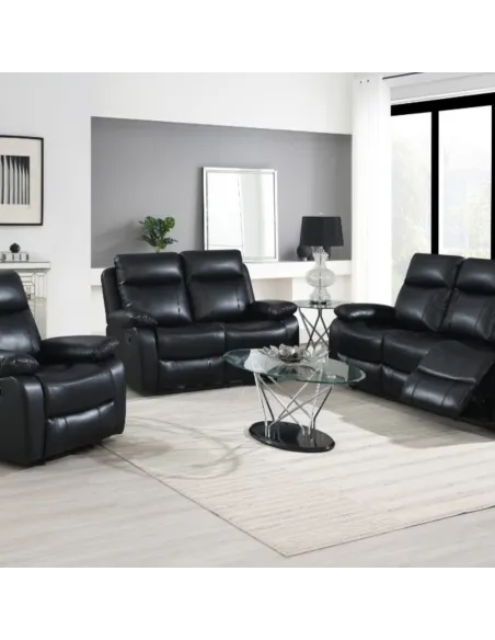 Cambridge 3+1+1 Manual Recliner Sofa Set - Black Leathaire