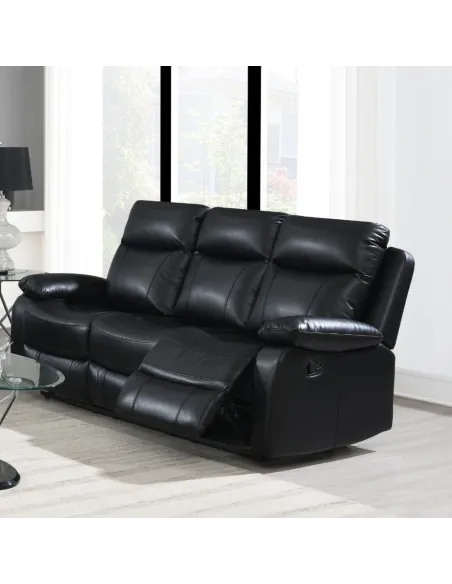 Cambridge 3+1+1 Manual Recliner Sofa Set - Black Leathaire