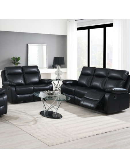 Cambridge 2 Seater Manual Recliner Sofa - Black Leathaire