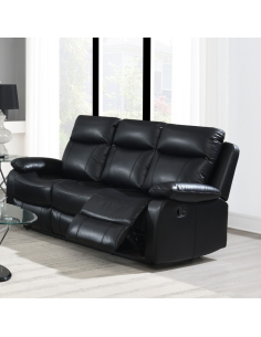 Cambridge 3 Seater Manual Recliner Sofa - Black Leathaire
