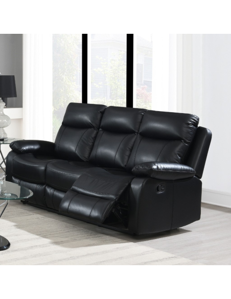 Cambridge 3 Seater Manual Recliner Sofa - Black Leathaire