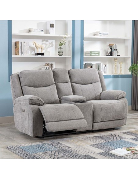 Lahinch 2 Seater Electric Recliner Sofa with Console - Light Grey