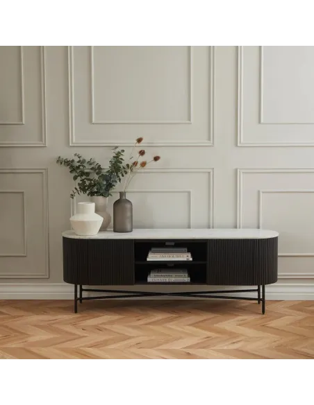 Lantine Extra Large Media Stand - Mango Charcoal/Marble