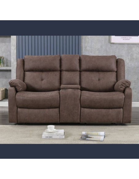 Schull 2 Seater Sofa with Console - Chestnut