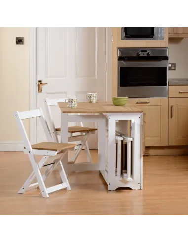 Santos Butterfly Dining Set (x4 Chairs) - White/Distressed Waxed Pine