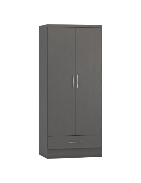 Nevada 2 Door 1 Drawer Wardrobe - 3D Effect Grey