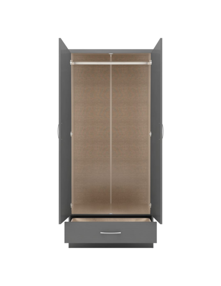 Nevada 2 Door 1 Drawer Wardrobe - 3D Effect Grey