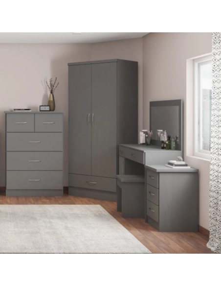 Nevada 2 Door 1 Drawer Wardrobe - 3D Effect Grey