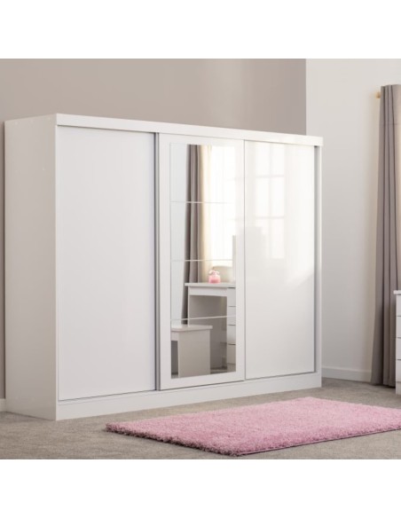 Nevada 3 Door Slider Wardrobe - White Gloss