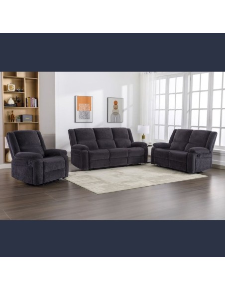 Ellington 3 Seater Recliner Sofa - Charcoal