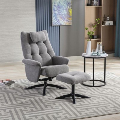 Stoke Recliner Chair & Ottoman - Light Grey