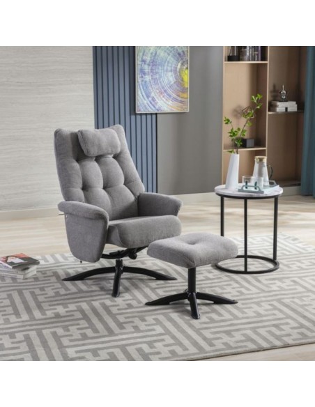 Stoke Recliner Chair & Ottoman - Light Grey