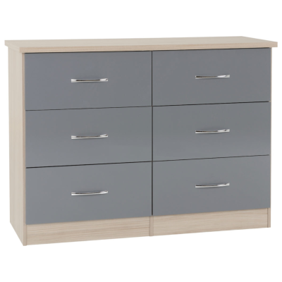 Nevada 6 Drawer Chest - Grey Gloss/Light Oak Effect Veneer