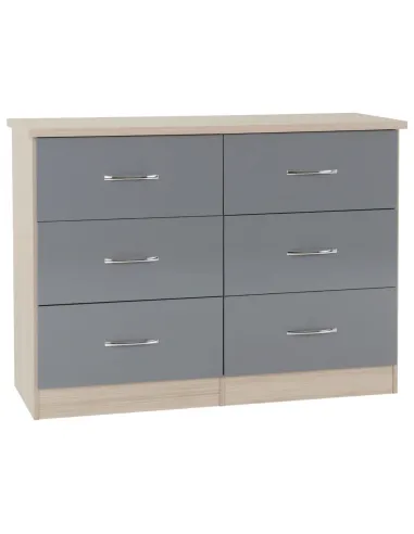 Nevada 6 Drawer Chest - Grey Gloss/Light Oak Effect Veneer