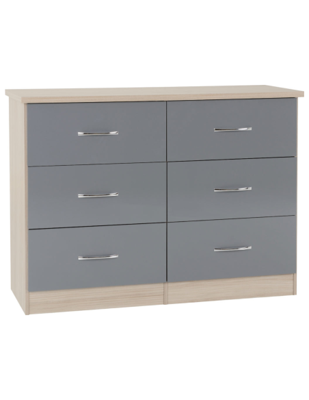 Nevada 6 Drawer Chest - Grey Gloss/Light Oak Effect Veneer