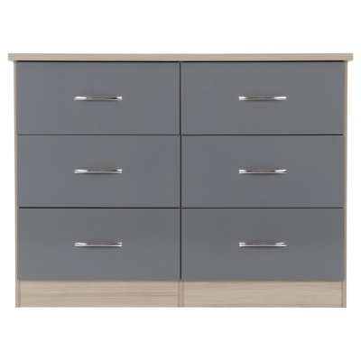 Nevada 6 Drawer Chest - Grey Gloss/Light Oak Effect Veneer