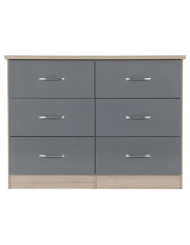 Nevada 6 Drawer Chest - Grey Gloss/Light Oak Effect Veneer