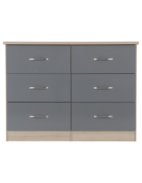 Nevada 6 Drawer Chest - Grey Gloss/Light Oak Effect Veneer