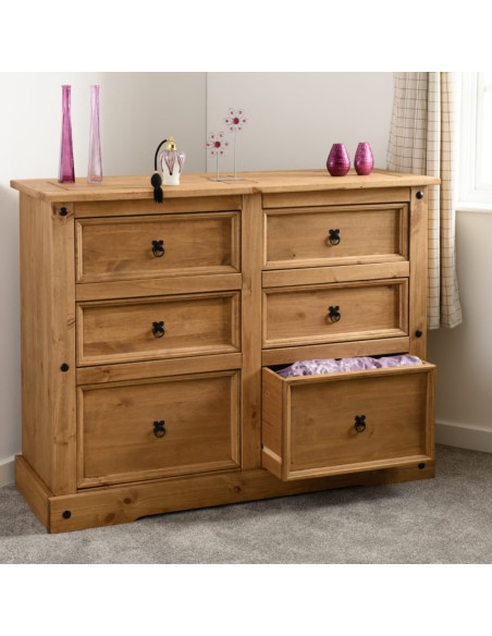 Corona 6 Drawer Chest - Distressed Waxed Pine