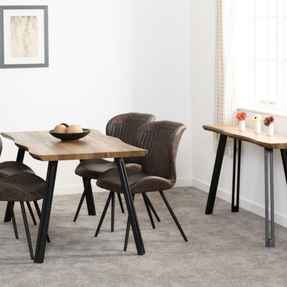 Quebec Wave Edge Dining Table - Medium Oak Effect