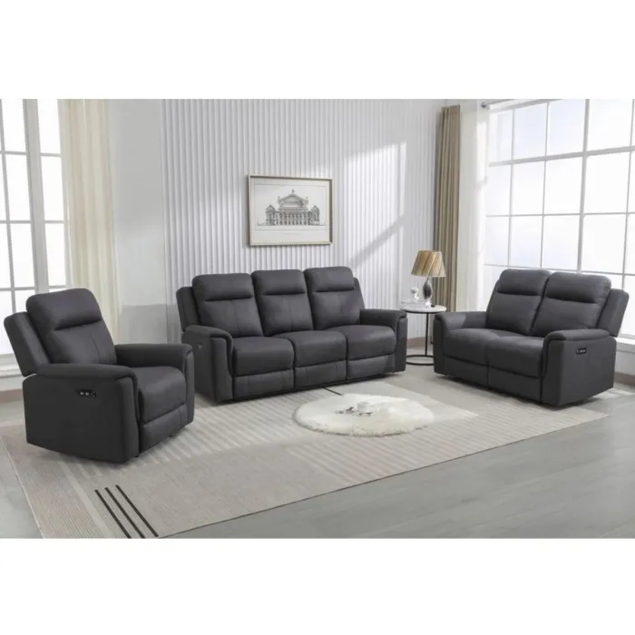 Raivis 2 Seater Power Recliner Sofa - Gunmetal