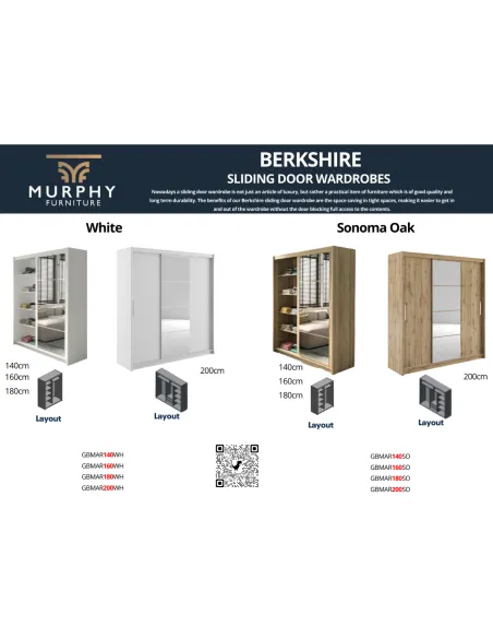 Berkshire 160cm Sliding Door Wardrobe - White