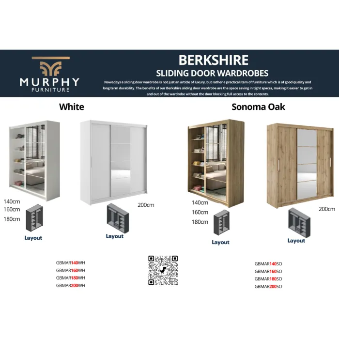 Berkshire 140cm Sliding Door Wardrobe - White