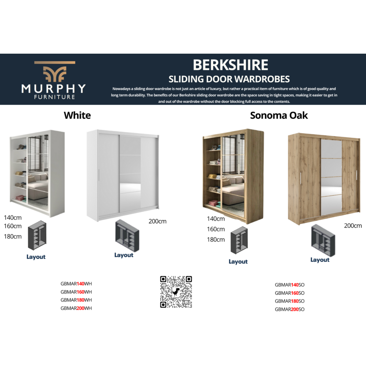 Berkshire 200 Sliding Door Wardrobe - White