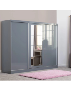 Nevada 3 Door Slider Wardrobe - Grey Gloss