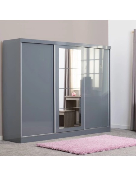 Nevada 3 Door Slider Wardrobe - Grey Gloss
