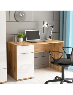 Cheshire 1 Door 1 Drawer Desk - Tacho Oak/White Gloss