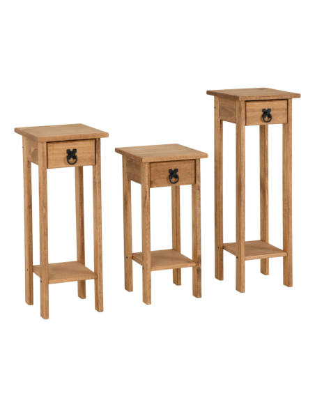 Corona 3x Plant Stands - Distressed Waxed Pine