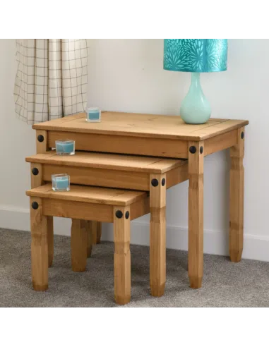 Corona Nest Of Tables - Distressed Waxed Pine