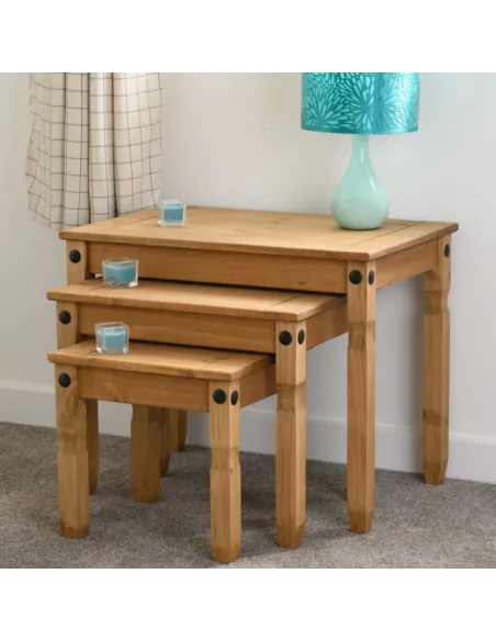 Corona Nest Of Tables - Distressed Waxed Pine