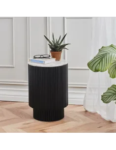 Lantine Side Table With Door - Mango Charcoal/Marble