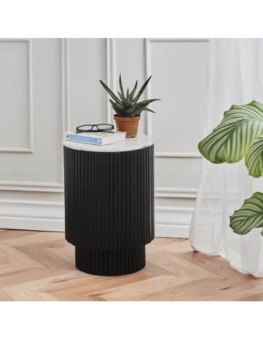 Lantine Side Table With Door - Mango Charcoal/Marble