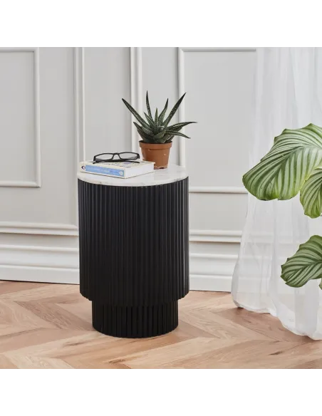 Lantine Side Table With Door - Mango Charcoal/Marble