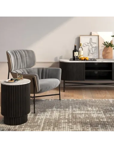 Lantine Side Table With Door - Mango Charcoal/Marble