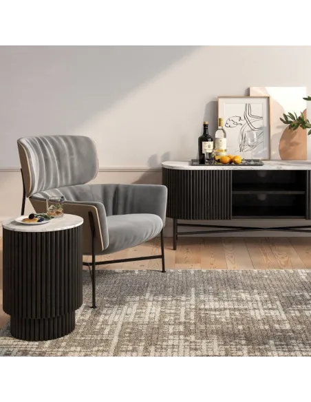 Lantine Side Table With Door - Mango Charcoal/Marble