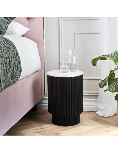 Lantine Side Table With Door - Mango Charcoal/Marble