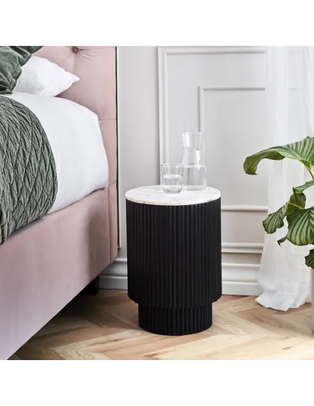 Lantine Side Table With Door - Mango Charcoal/Marble