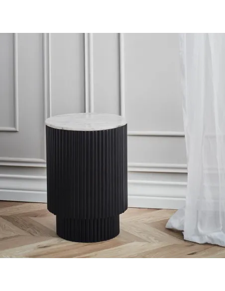 Lantine Side Table With Door - Mango Charcoal/Marble