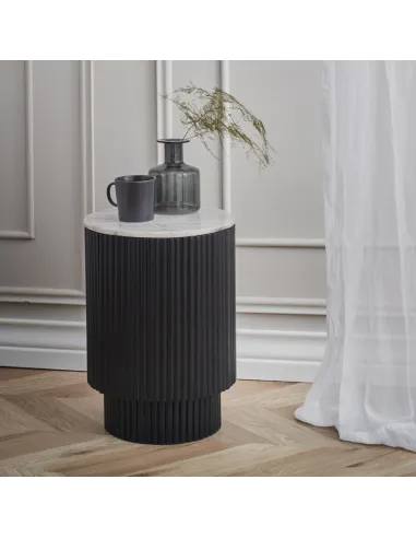 Lantine Side Table With Door - Mango Charcoal/Marble