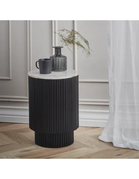 Lantine Side Table With Door - Mango Charcoal/Marble