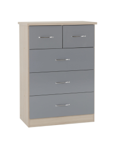 Nevada 3+2 Drawer Chest - Grey Gloss/Light Oak