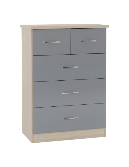Nevada 3+2 Drawer Chest - Grey Gloss/Light Oak