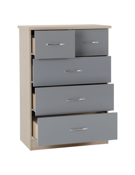 Nevada 3+2 Drawer Chest - Grey Gloss/Light Oak